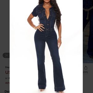 Day Dreaming Denim Flare Jumpsuit 1x FASHION NOVA
